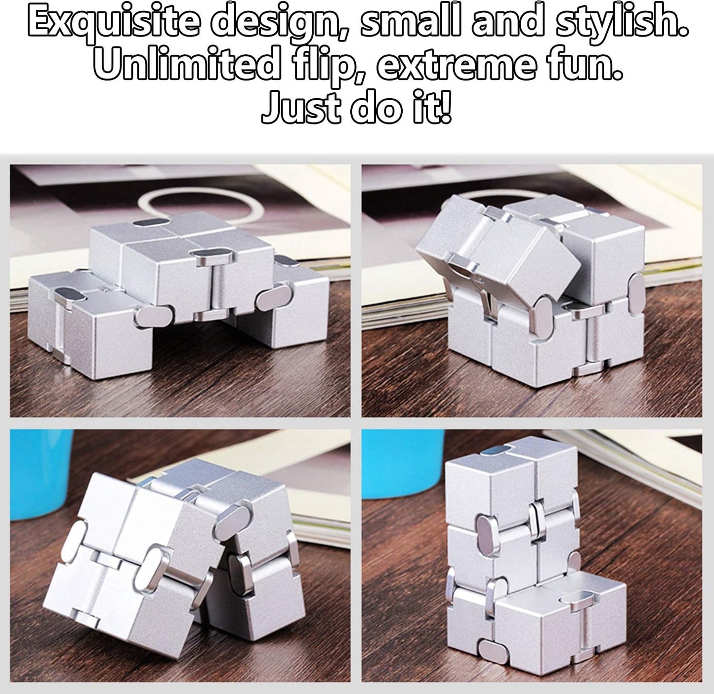 Metal Fidget Infinity Cube Toys for Men Gadgets Anxiety Stress Relief Aluminum Alloy Material (Black & Pink)