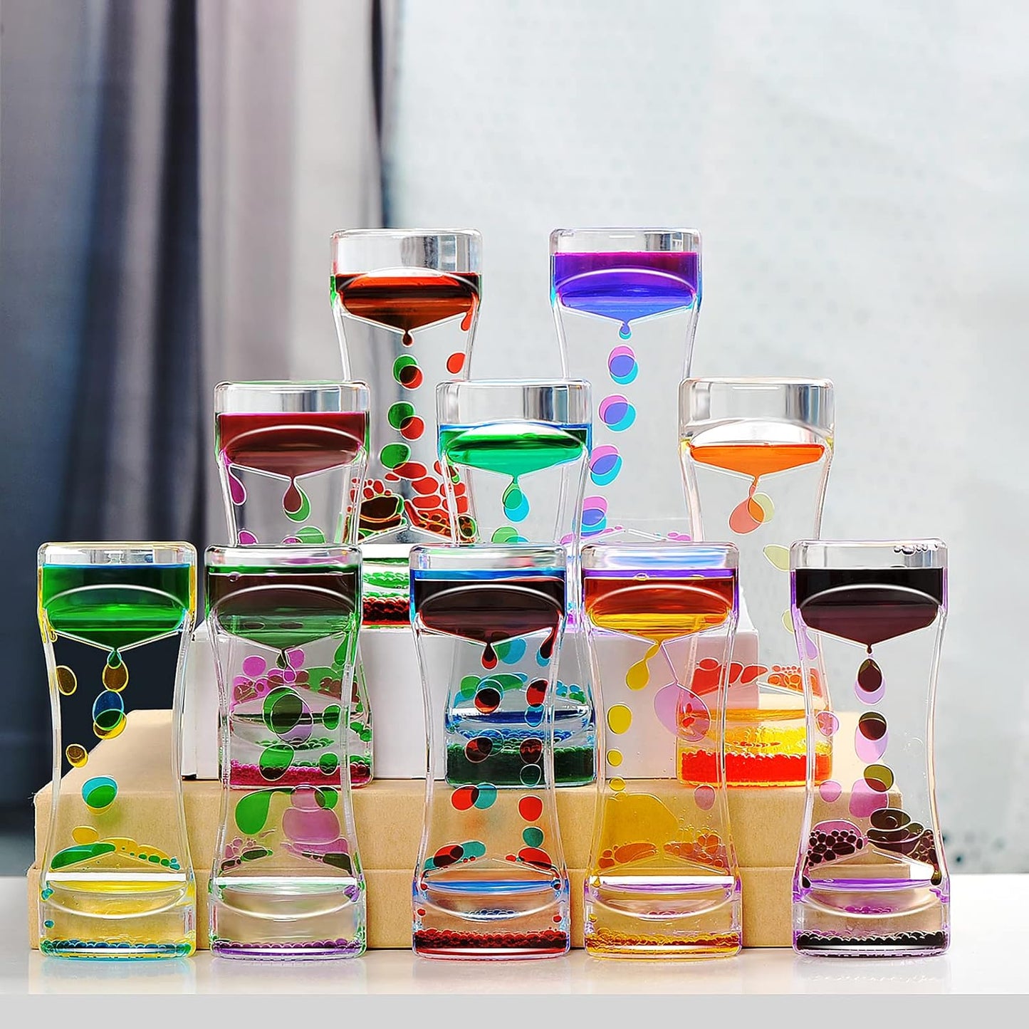 Liquid Motion Bubbler Timer Sensory Toys for Relaxation, Water Timer Fidget Toy for All Age, Motion Bubble Toy Sensory Play for Office Home (Red & Blue, 1 Pack)