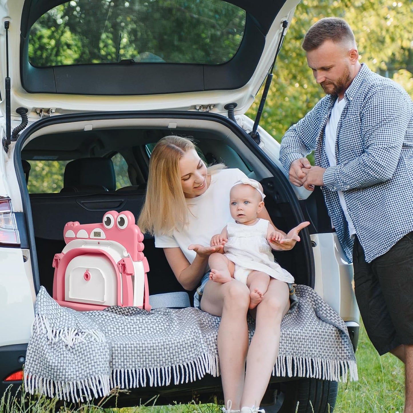 Collapsible Baby Bathtub for Newborn, Foldable Baby Bath Tub with Thermometer & Soft Floating Cushion & Drain Hole, Portable Travel Infant Bath Tubs for Newborns to Toddler 0-36 Months Girl, Pink
