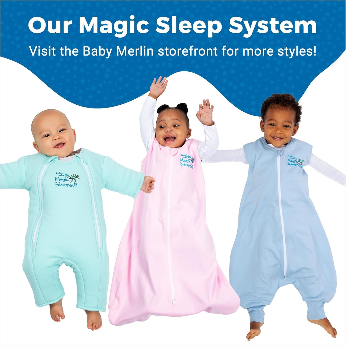 Magic Sleepsuit Baby Merlin's Bamboo/Cotton Baby Swaddle Transition Product - Soft and Cozy Design, Double Zipper for Easy Diaper Changes, Promotes Safe Sleep, 3-6 Months - Blue - Large 12-18lbs