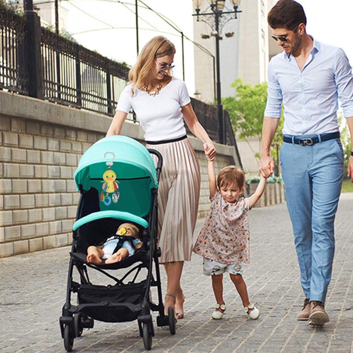 Baby Stroller Car Seat Toys for Infant with Teether Hanging Rattle, Clip on Stroller, Soft Plush Baby Toys for Boys and Girls 3-12 Months