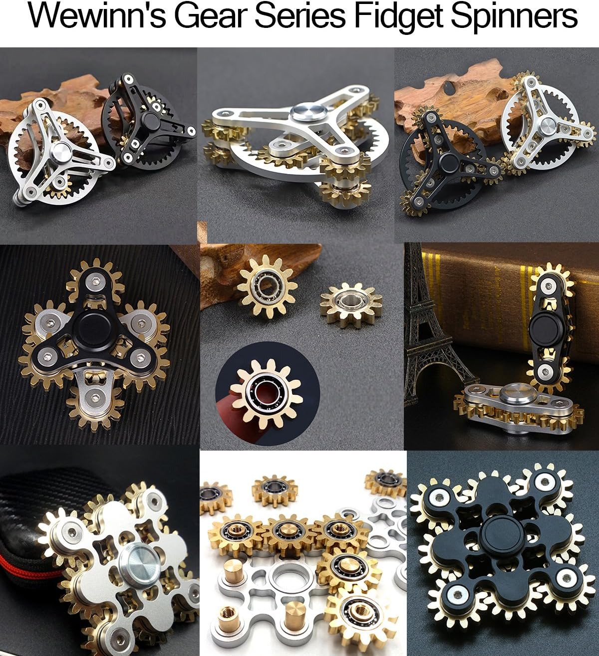 Pure Brass Fidget Spinner Gears Linkage Fidget Toy Metal DIY Hand Spinner Spins Long Time EDC Focus Meditation Break Bad Habits ADHD with Multiple Premium Bearings (13 Bearings White)