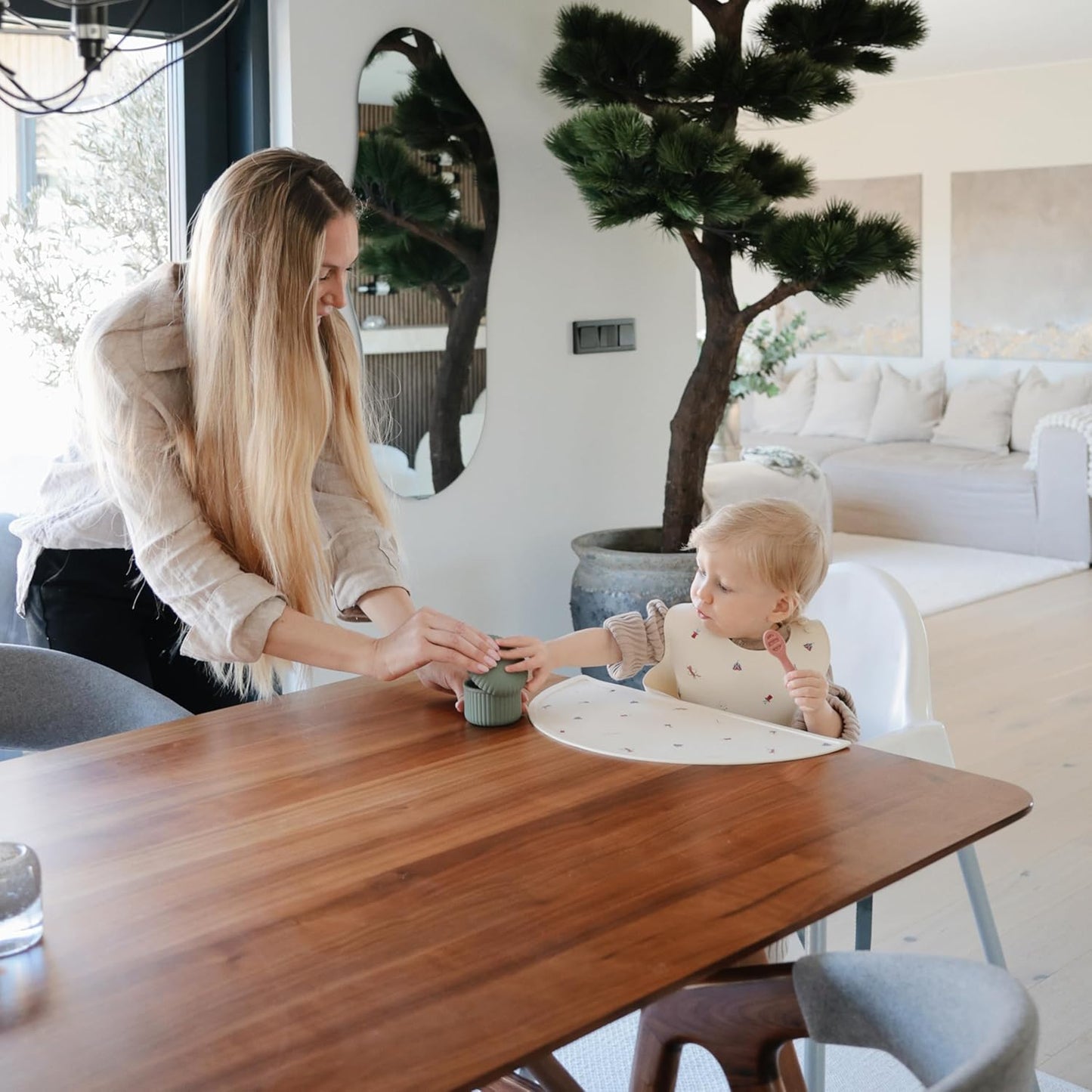 mushie Silicone First Feeding Baby Spoons | 2 Pack (Powder Blue/Shifting Sand)