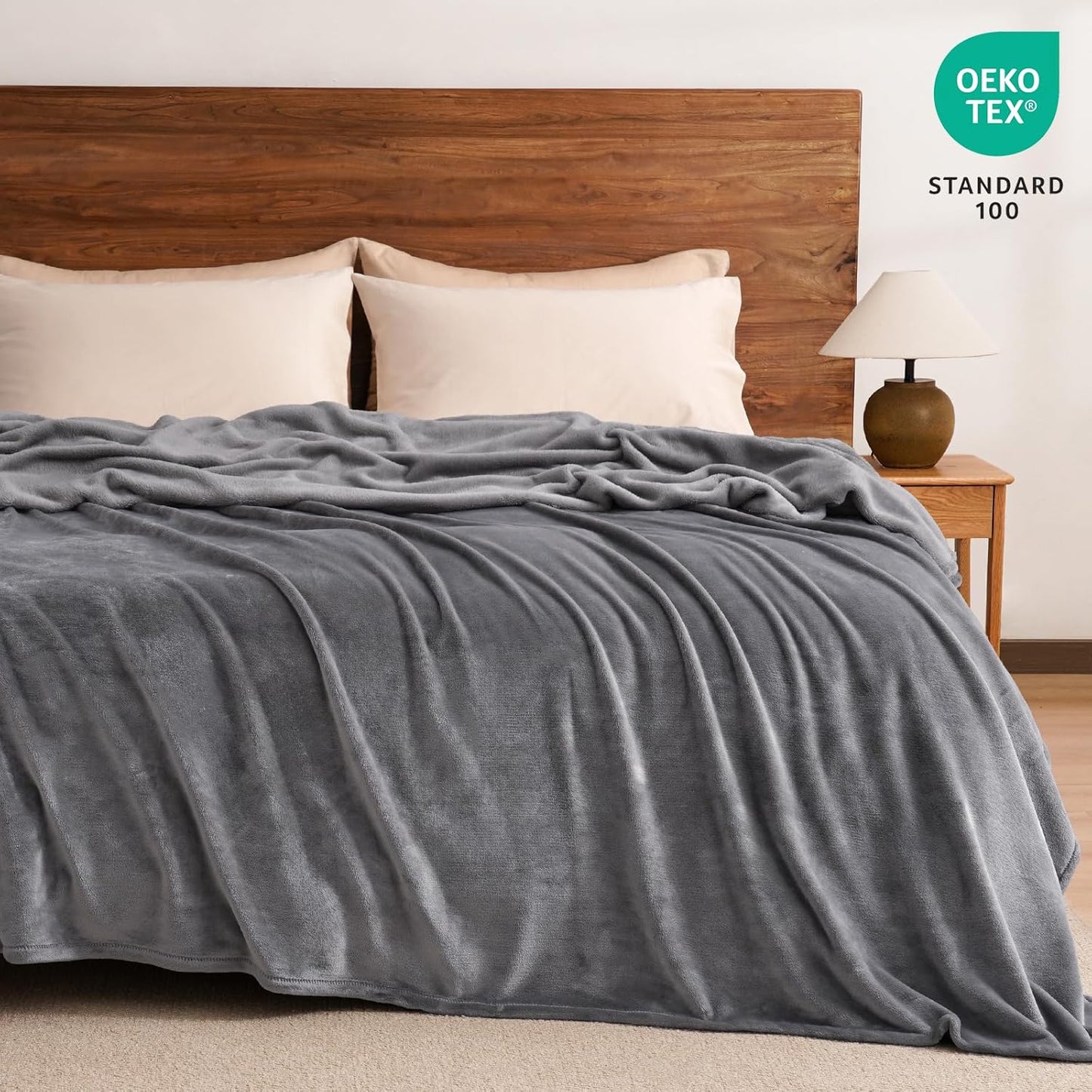 PHF Ultra Soft Fleece Blanket Queen Size, No Shed No Pilling Luxury Plush Cozy 300GSM Lightweight Blanket for Bed, Couch, Chair, Sofa Suitable for All Season, 90" x 90", Grey