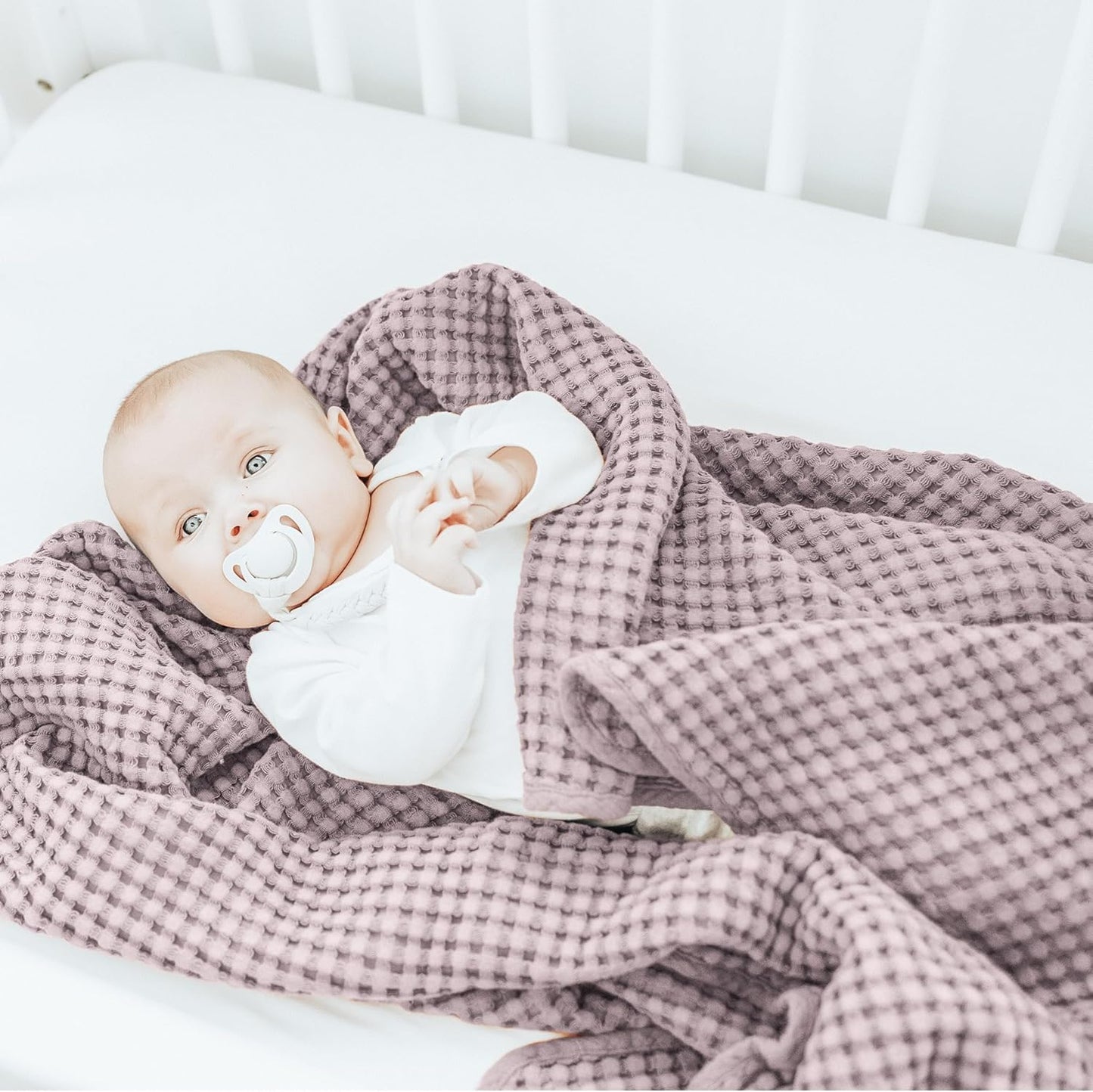 Konssy Waffle Baby Blanket - Soft & Cozy Nursery Swaddle Blanket, Lightweight Toddler Throw for Boys & Girls, Ideal for Wrapping(Purple)