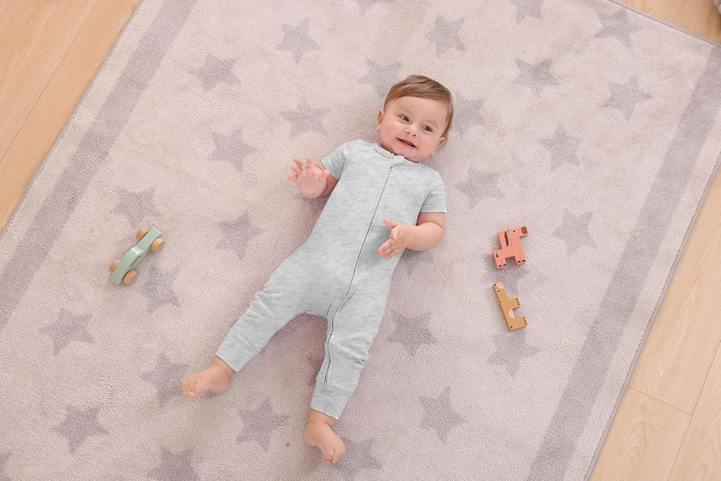 GUISBY Footless Short Sleeve Baby Pajamas with Zipper Cotton Infant Sleepwear