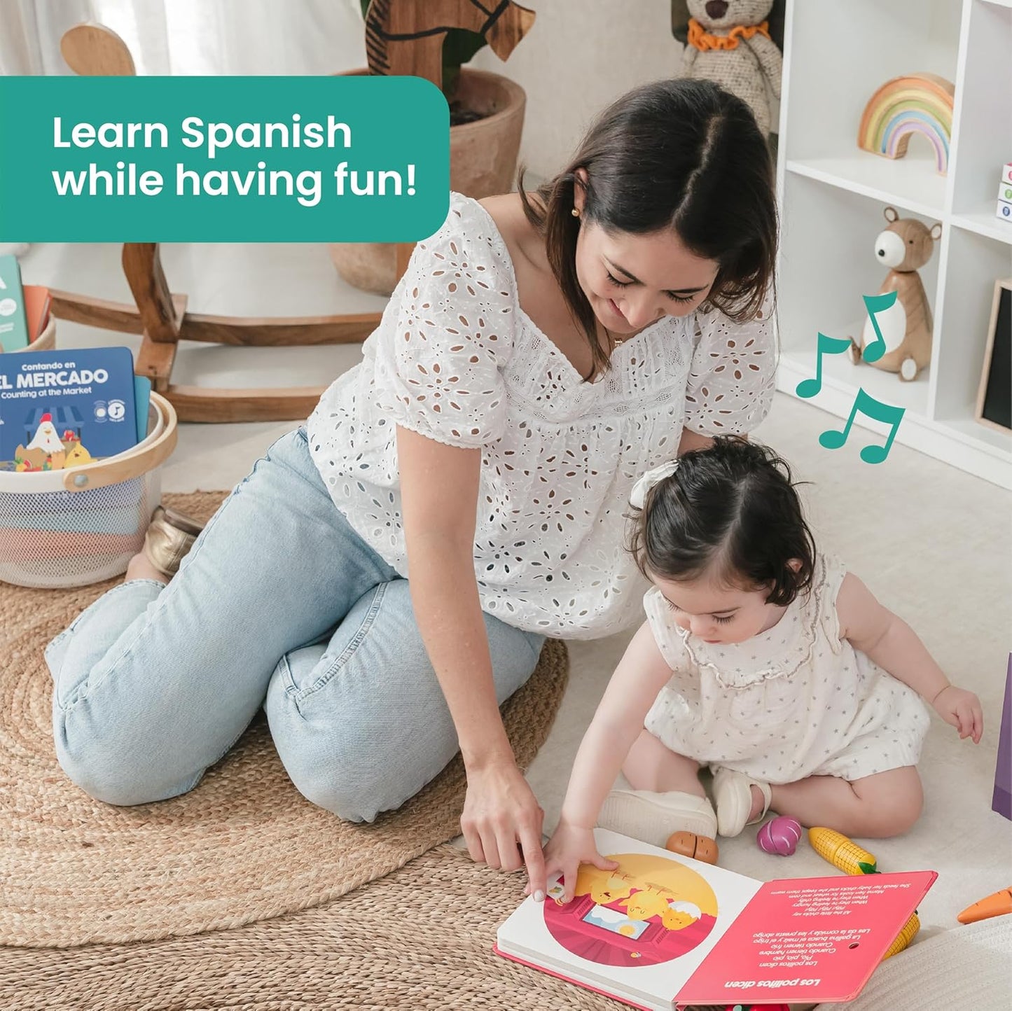 Binibi Spanish Musical Book for Babies & Toddlers 1-3 Los Pollitos Dicen & Other Nursery Rhymes | Spanish Learning for Kids | Bilingual Children's Book | Sound Book | Libro en espaรฑol para bebรฉs