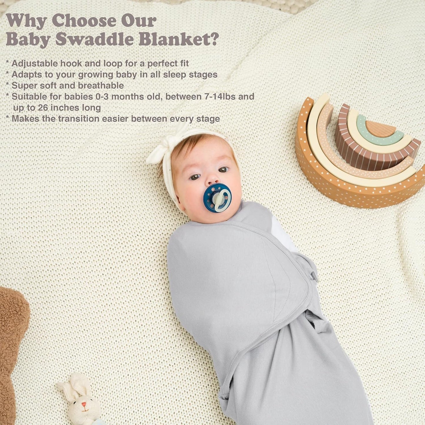 Bublo Baby Swaddles for Newborns – 4-Pack Infant Swaddles 0-3 Months – Adjustable Swaddle Sleep Sack – Soft Organic Cotton Baby Wrap for Safe & Cozy Sleep (Geometric Grey-Cream)