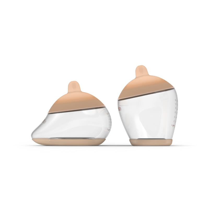 Baby Bottle Starter Kit Includes 2 Bottles 2 Nipples 2 Caps 2 Lids 2 Responsive Flow Valves, Cleaning Brush - Light - Shape 2-RFV