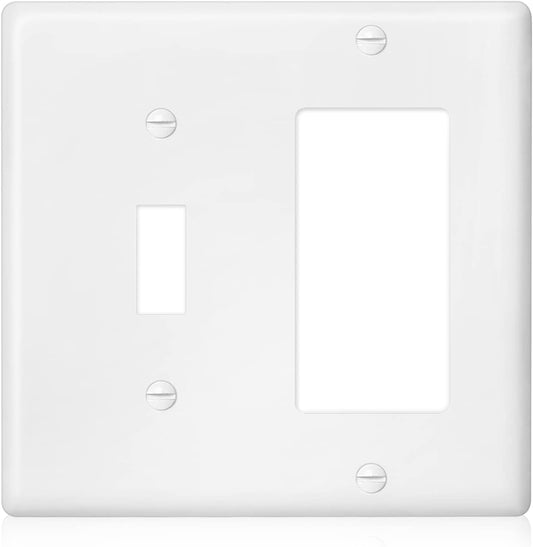 Decorator Wall Plate Light 1-Toggle/1-Decorator Combination Switch Plate Outlet Cover,Unbreakable Polycarbonate Thermoplastic, White (10-Pack, Decorator/Toggle-White)
