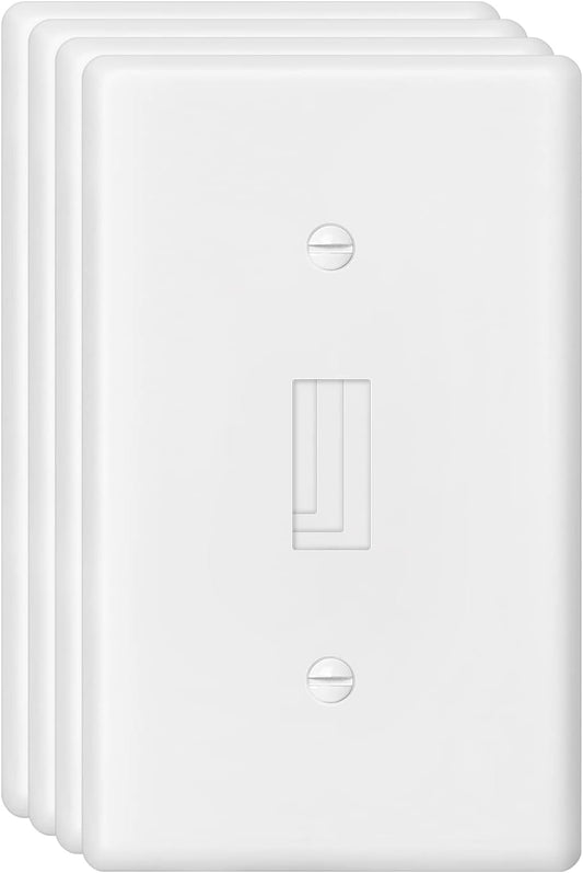Decorator Wall Plate Toggle Light Switch Plate Outlet Cover,Unbreakable Polycarbonate Thermoplastic, White (4-Pack, Single Toggle-White)