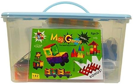 Magnet Tiles - Clear Magnetic 3D Building Blocks - Educational Toys, Games, Activities, Puzzles - Creativity, Motor Skills, Learning Shapes - Plastic Storage Bin, 2 Car Base - 186 Pieces