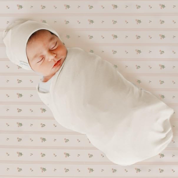 Ely's & Co. Crib Sheets, Baby Girl Fitted Crib Mattress Sheet Set, 2 Pack, 100% Jersey Knit Cotton, Infant and Toddler Nursery Bedding, 28” x 52” Pink Linear Floral Collection