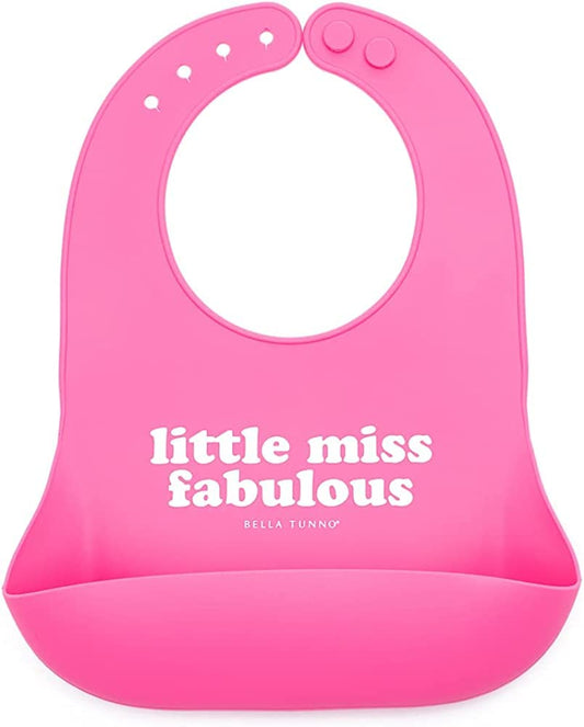 Baby Bib for Eating by Bella Tunno, Waterproof Silicone Bib with Large Food Catcher, Adjustable Fit for Babies 4-12 months & Toddlers 1-3 Years, Boys & Girls, Little Miss Fabulous