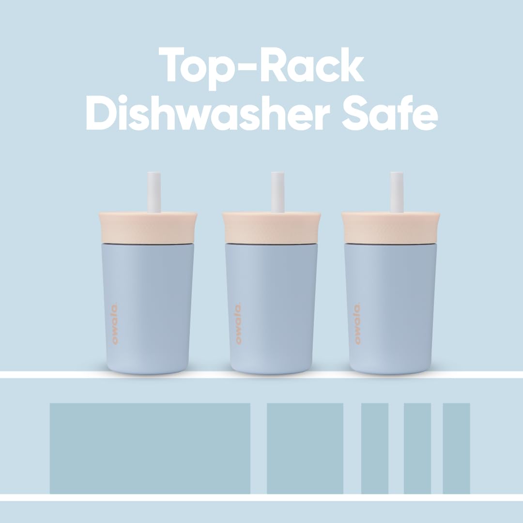 Owala Kids Insulation Stainless Steel Tumbler with Spill Resistant Flexible Straw, Easy to Clean, Kids Water Bottle, Great for Travel, Dishwasher Safe, 12 Oz, Tan and Blue (Seas the Day)