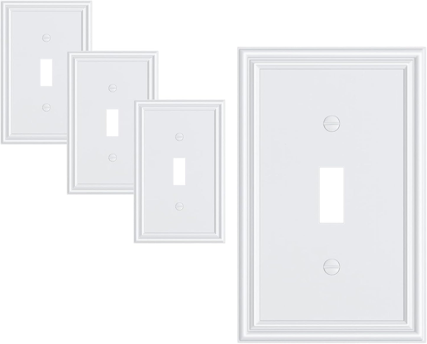 4-Pack Single Toggle Light Switch Cover Plate, Durable Solid Zinc Alloy Decorative Switch Plate Covers, Pure White 1 Gang Wall Plate, Corrosion Resistant