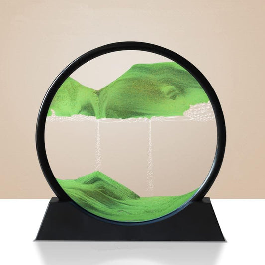 Moving Sand Art Picture 3D Deep Sea Sandscapes Sand Art Liquid Motion Bubbler Timer for Adult Kid Desktop Art Toys for Home Decor and Office(Round+Green+10In)