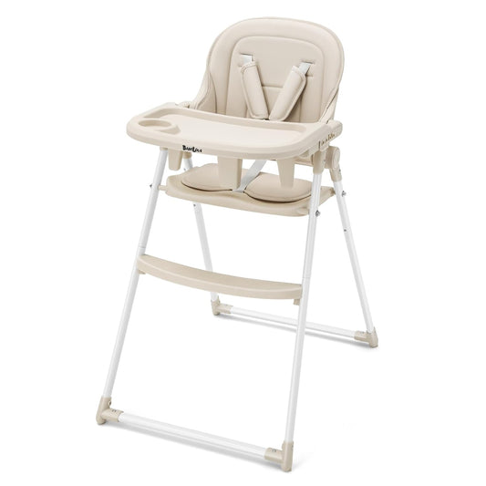 Foldable High Chair, High Chairs for Babies and Toddlers, Dining Chairs and Eating Chair with Adjustable Tray and 5 Point Harness for Infant, Beige