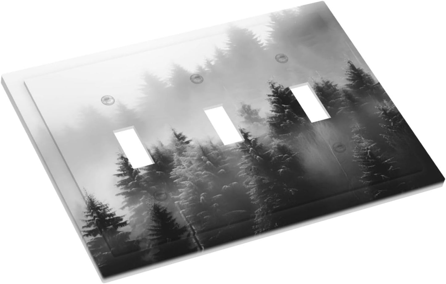 Foggy Forest Natural Scenery Retro Tree Pine Decorative Switch Plates 3 Gang Wall Plate Triple Toggle Light Switch Cover Faceplate Electrical Wall Panels for Bed Room Living Room Decor