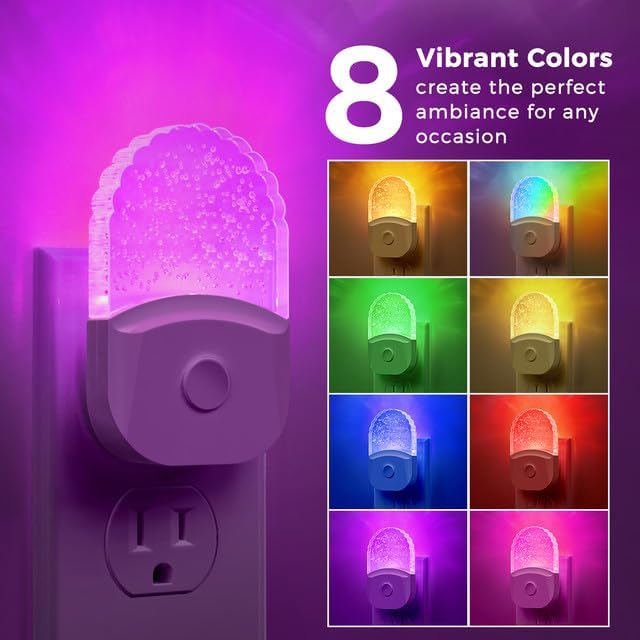 Night Lights Plug Into Wall, Color Changing Night Light for Kids, RGB Night Lights Plug into Wall 2 Pack, Soft White Nightlights Plug in with Dusk to Dawn Sensor for Kid Bedroom, Gift, Bathroom