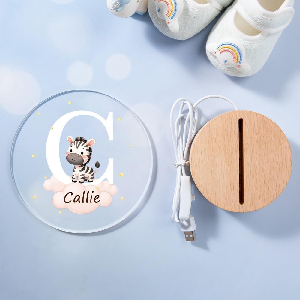 callie Acrylic Night Light Name Plate Personalized, Custom Cute Forest Animals with Wooden Base Bedroom Decor, Birthday Gifts Christmas Gifts for Family