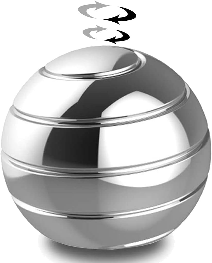 Kinetic Desk Toys,Full Body Optical Illusion Spinner Ball,Gifts for Men,Women,Kids 1.5” Size (Silver)