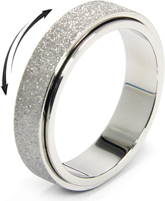 Anxiety Ring for Women Men, Titanium Stainless Steel Spinner Ring, 5 Colors, 6MM, Size 6-10, 3 Styles Anxiety Ring-Moon Star, Sandblasted Finished, Hollow Outer
