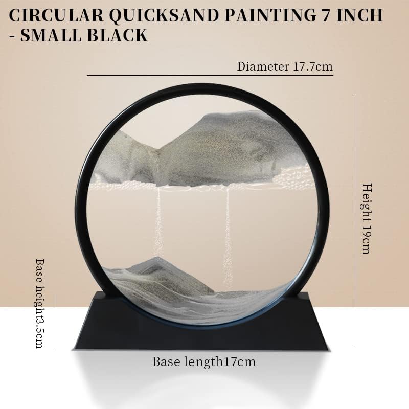 Moving Sand Art Picture 3D Deep Sea Sandscapes Sand Art Liquid Motion Bubbler Timer for Adult Kid Desktop Art Toys for Home Decor and Office(Round+Black+7In)