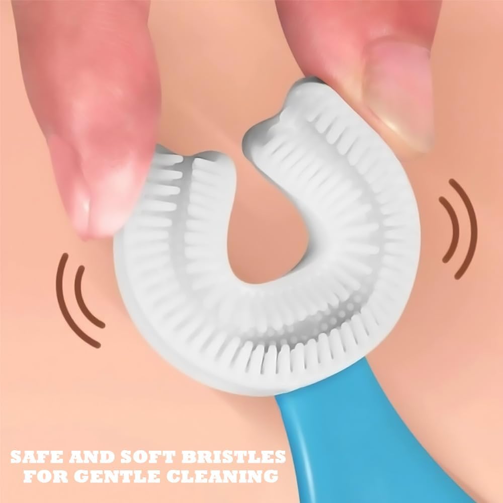 U-Shaped Toothbrush Kids (2 PCS), 360° Oral Teeth Cleaning Design, Toddler with Food Grade Soft Silicone Brush Head, Manual Whole Mouth for Age 2-6