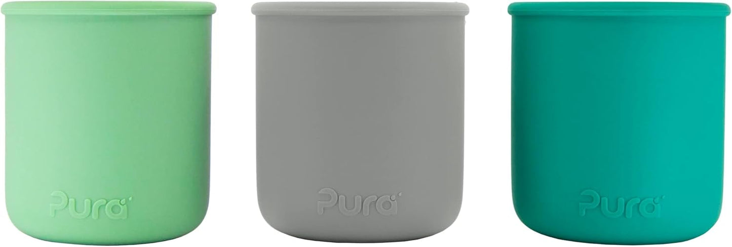 Pura my-my Silicone Trainer Cup 5oz/150ml - 100% Plastic Free, Reusable, Food Grade, Spill Proof Cups for Kids, Toddlers, Preschoolers, Babies & Infants - 3-Pack Slate, Mint & Moss