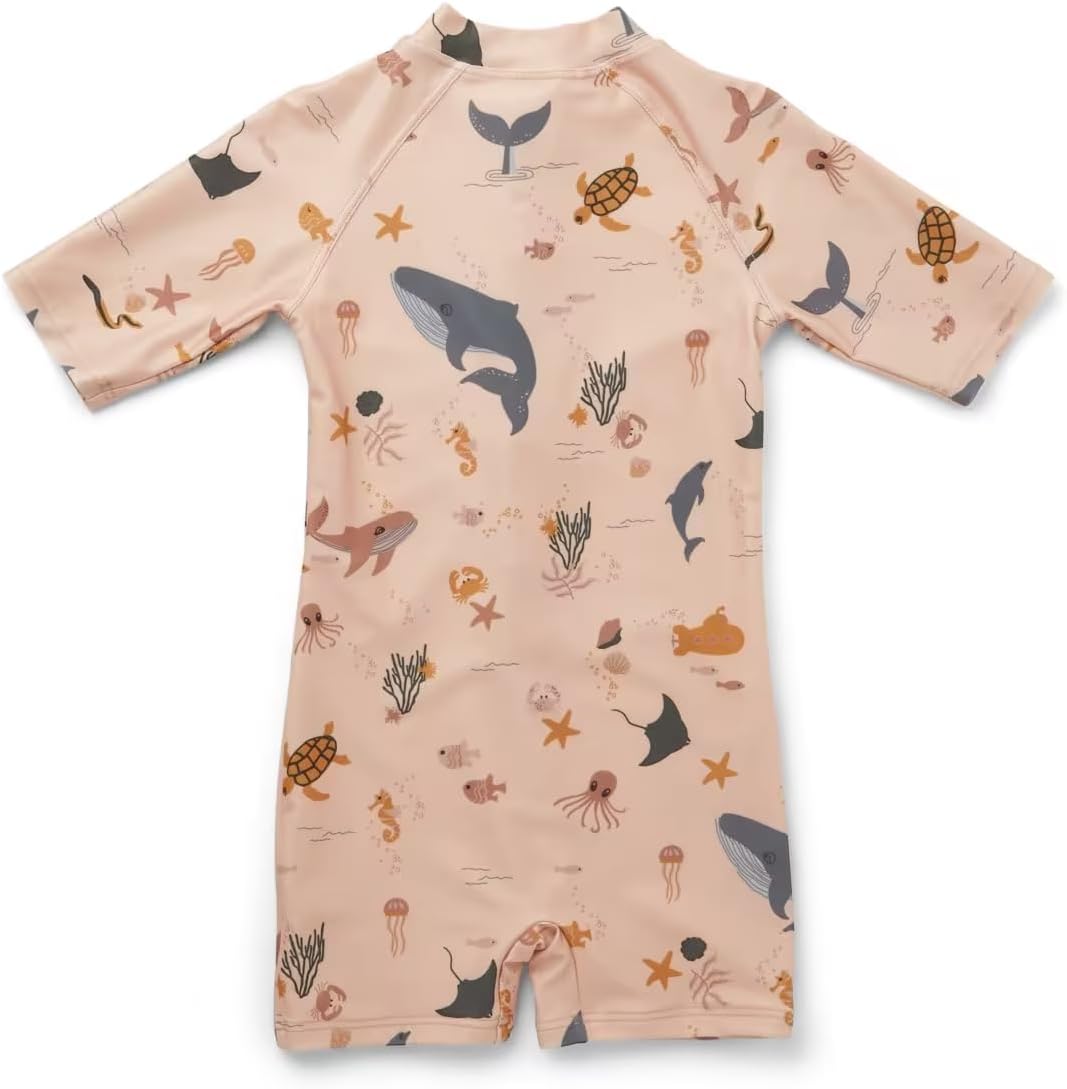 Boys One Piece Swimsuit Whale Dolphin Bathing Suit Zipper Rash Guard Kid Short Sleeve Swimwear Shark Beach Wear UPF50+