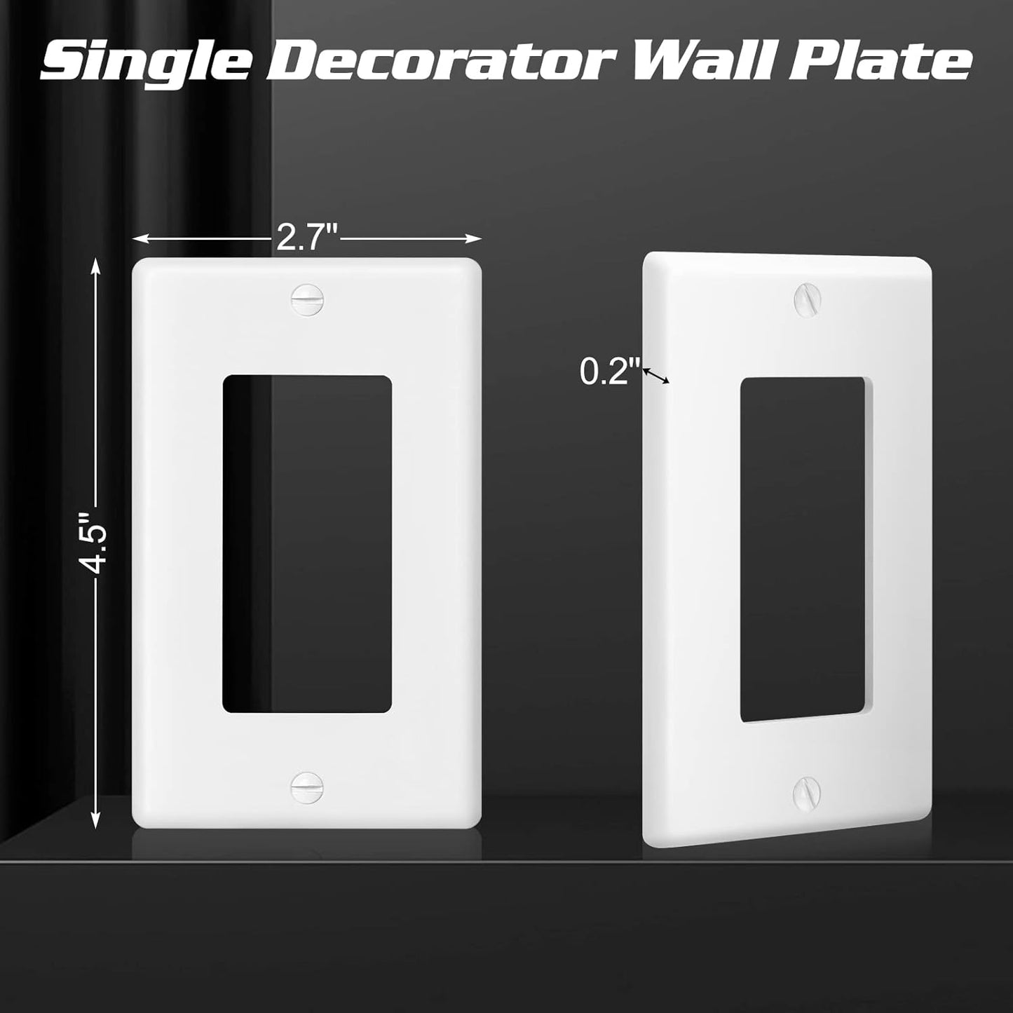 Decorator Wall Plate 1-Gang Light Switch Plate Outlet Cover,Unbreakable Polycarbonate Thermoplastic, White (4-Pack, Single Decorator-White)