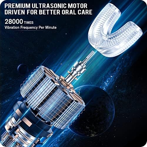 Ultrasonic Kid's U-Shaped Electric Toothbrush, IPX7 Waterproof, Five Cleaning Modes, 60S Smart Reminder (Cartoon Astronaut,Green Ages 6-12)