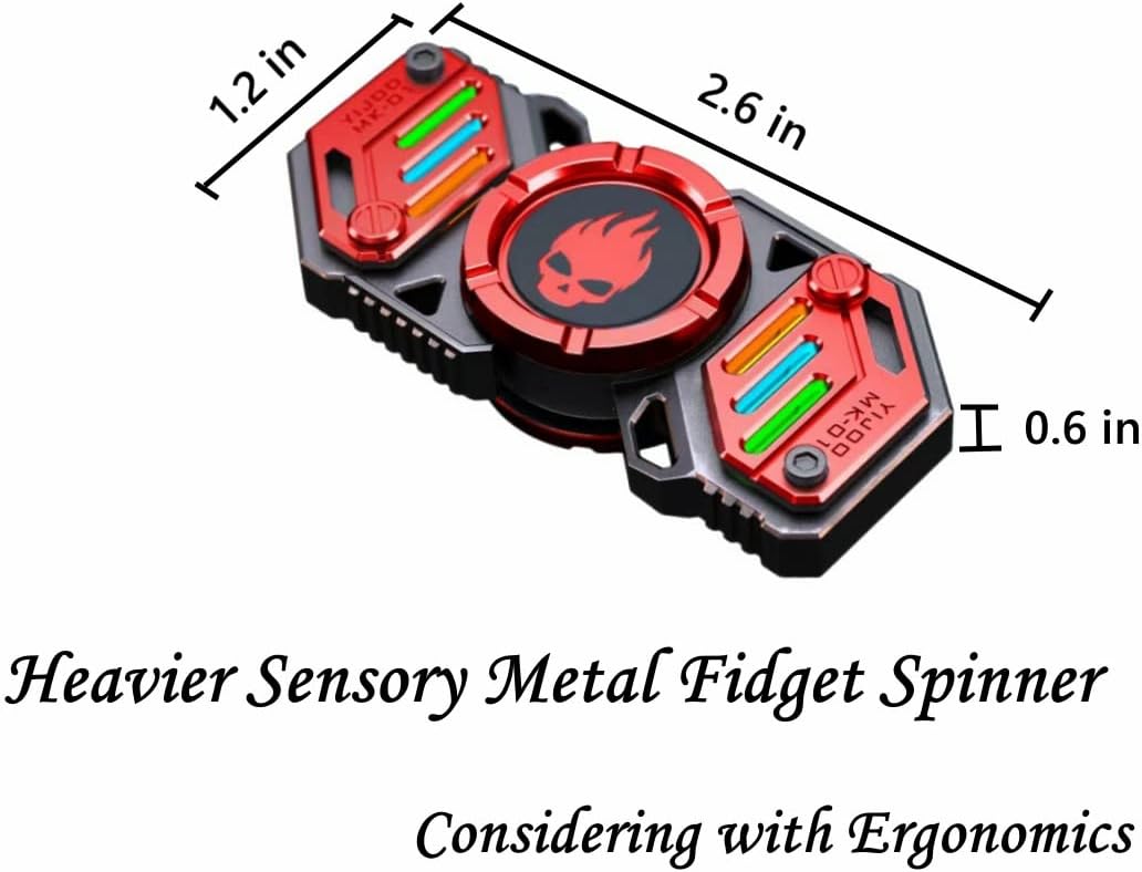 Fidget Spinner, Colorful Glow in The Dark, High Speed and Silence, Cool Metal Mechanical Gear Shape Design with Skull Symbol, Anti-Anxiety and Stress Release for Kids and Adults