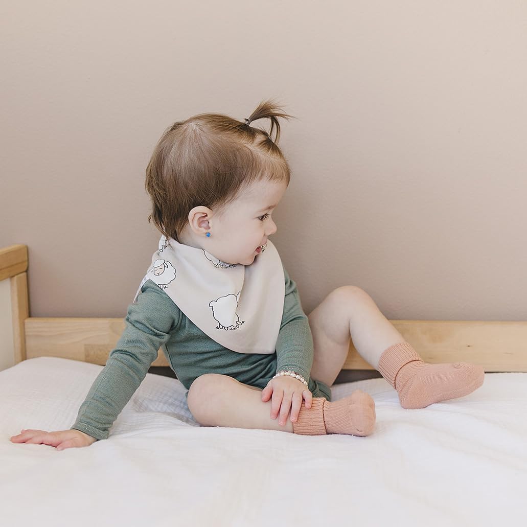 Woolino Merino Wool Baby Bibs - Highly Absorbent Bandana Bib with Cotton Outer Layer and Merino Wool Inner Layer - Pack of 2