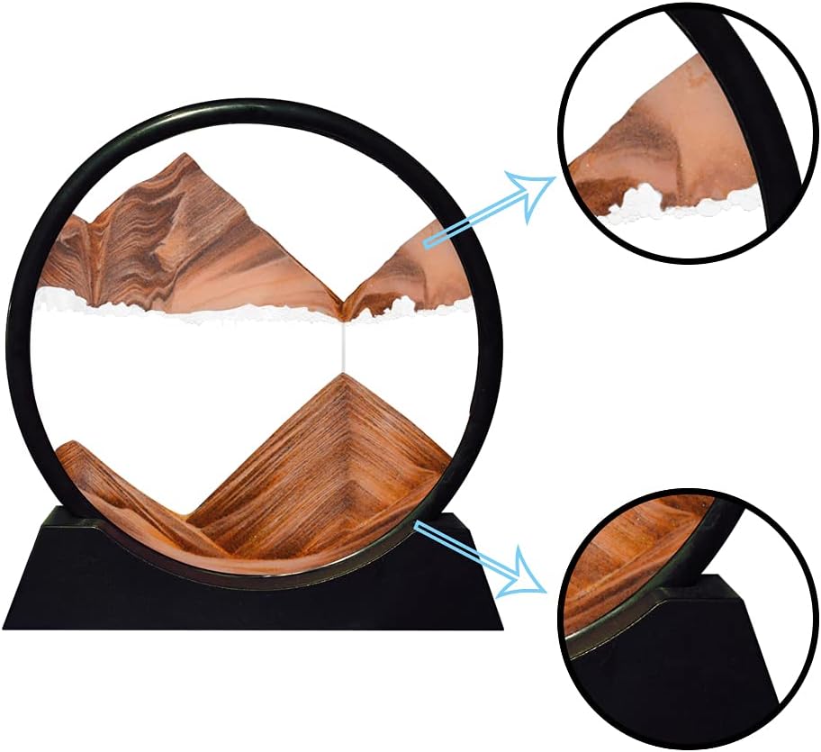 Aoderun Moving Sand Art Picture Round Glass 3D Deep Sea Sandscape in Motion Display Flowing Sand Frame Relaxing Desktop Home Office Work Decor (12", Orange)