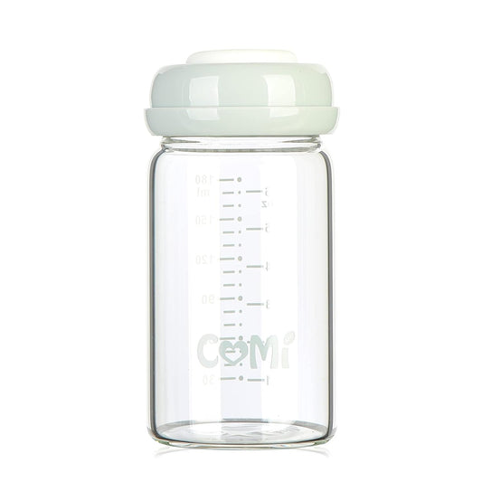COMI Wide Neck Glass Breastmilk Collection n Storage Bottle, 6oz with Screw Ring Sealing Disk; Re-markable Sealing Disc. BPA Free, Fits Breast Pumps & Nipples (Gray Lids)