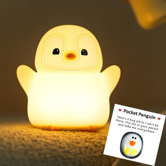 Cute Penguin Night Light for Kids Bedroom, Animal Silicone Nursery Night Lamp Touch Control Nightlights USB Rechargeable Bedside Lamp for Baby Children Toddlers Girls Gift
