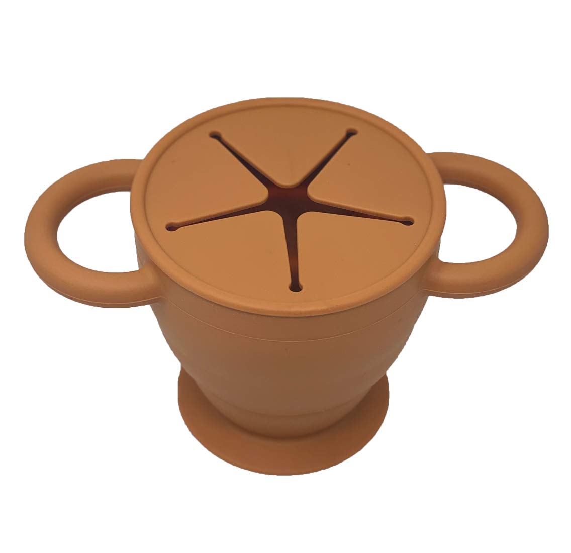 BraveJusticeKidsCo | Snack Attack II Snack Cup | Collapsible Silicone Snack Container | Toddler and Baby Snack Catcher Lid (Honey Ginger)