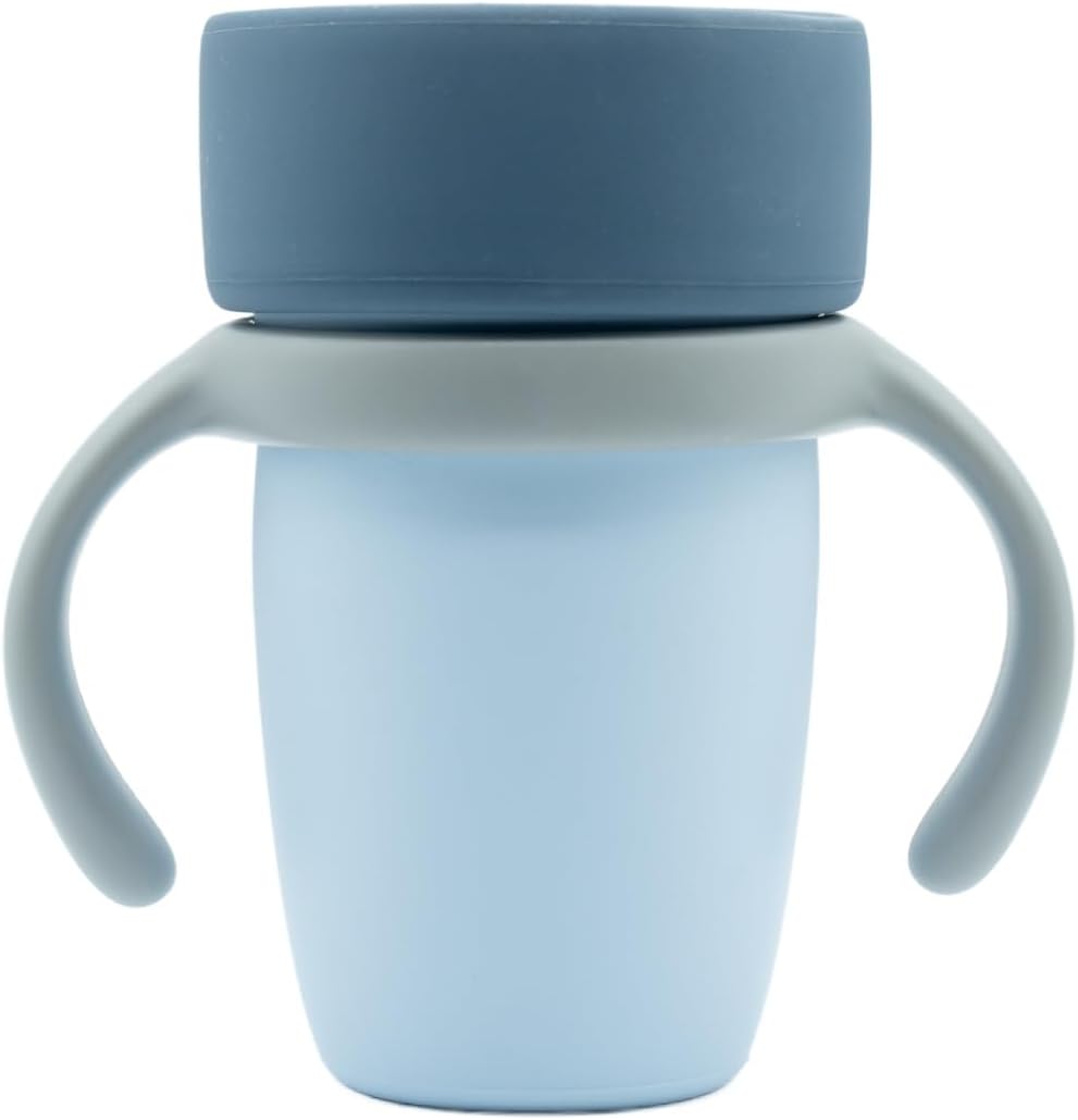 WeeSprout Baby Training Cup - Silicone Sippy Cup with Removable Handles for Weaning Off Bottle - Transition Spill-Proof Toddler Cups - No-Spill Design (Pastel Blue/Navy/Light Gray)