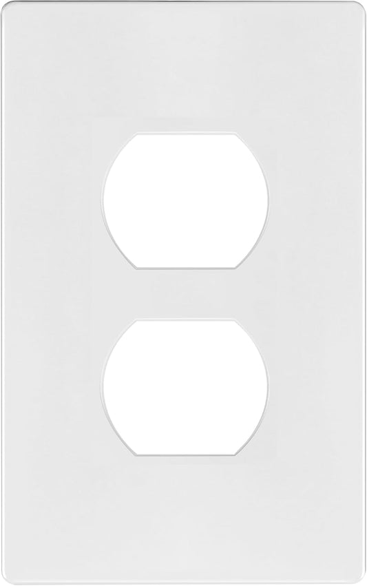 TG Screwless Duplex Wall Plate, Child Safe Receptacle Outlet Cover, Standard Size, 1-Gang 4.68" x 2.93", Unbreakable Polycarbonate Thermoplastic, UL Listed, SP-S1-W, Glossy, White