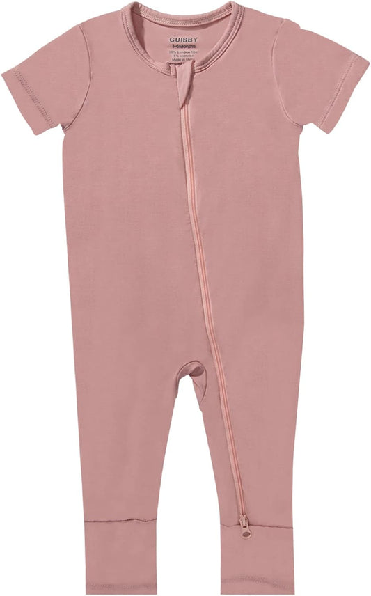 GUISBY Rayon Made from Bamboo Baby Pajamas, Summer Short Sleeve Footless Rompers, 2 Way Zipper Sleeper