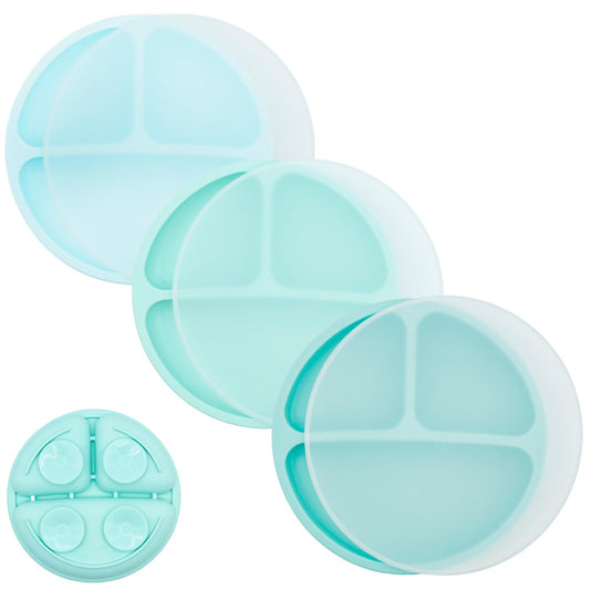 WeeSprout Suction Plates for Babies With Lids & Toddlers - 100% Silicone, Dinnerware Stays Put, Divided Design for Picky Eaters, Microwave & Dishwasher Friendly, 3 Pack