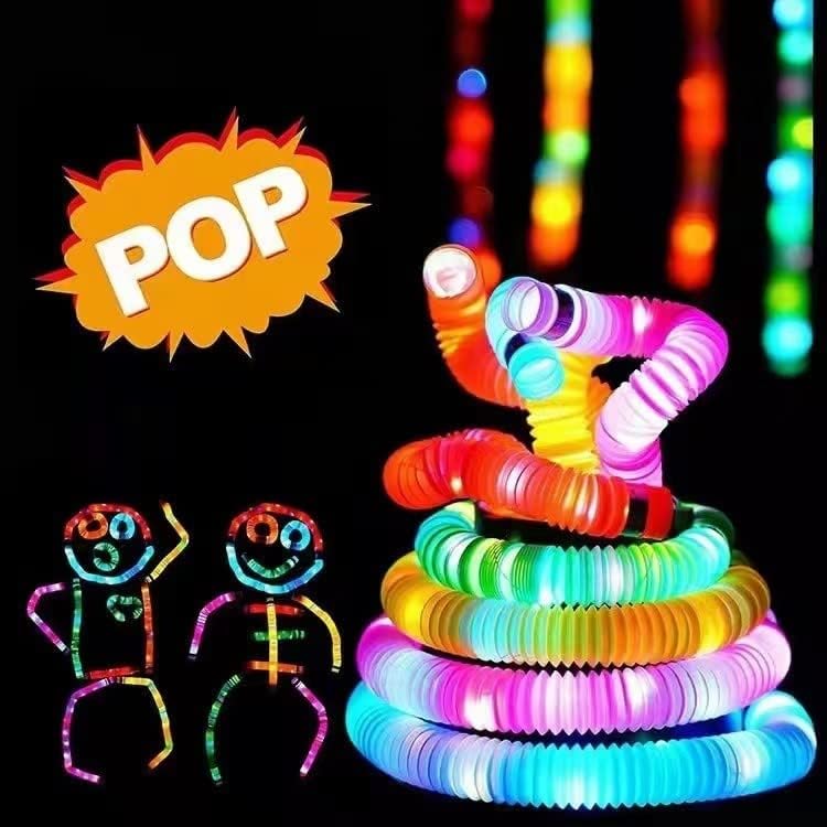 LED Light Up Pop Tubes Glow Sticks, Fidget Sensory Toys, Glow in The Dark Christmas Party Supplies Goodie Bag Stuffers for Boys Girls Birthday Party Carnival Return Gifts (5pcs)