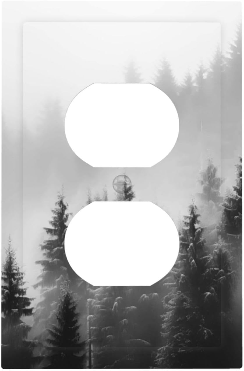Foggy Forest Natural Scenery Retro Tree Pine Outlet Covers 1 Gang Duplex Light Switch Cover Decorative Switch Plates Electrical Receptacle Faceplate Wall Plate for Bed Room Living Room Decor