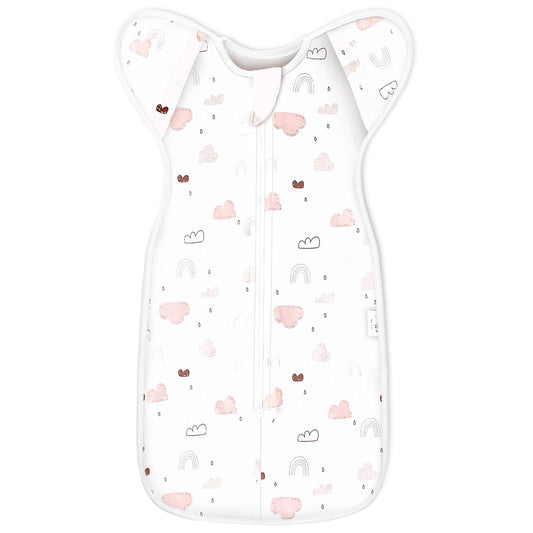 Baby Transitional Swaddle Sleep Sack - Arms Up Swaddles for Baby Girl, 3-6 Months Newborn Swaddle Sleep Sack with Cuff Removable & 2-Way Zipper Design, Pink Cloud Transition Sacks