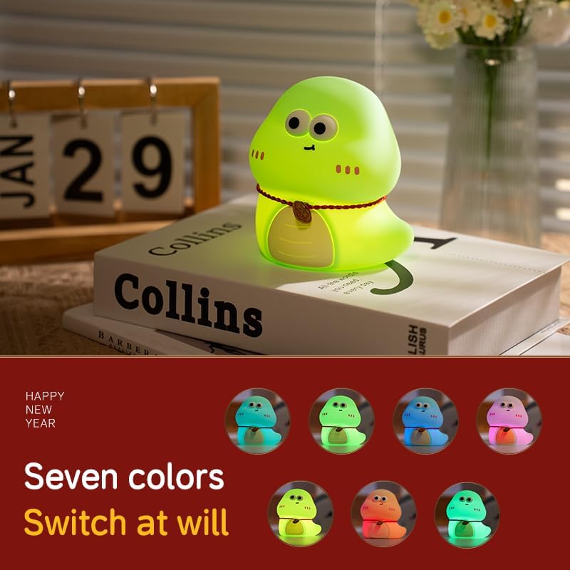 Cute Night Light, Squishy Silicone Snake Nursery Night Lamp for Kids,Kawaii Bedside Nightlight with 7 Colors 3 Levels Dimmable Tap Control Rechargeable Nightlights as Gifts and Room Decor