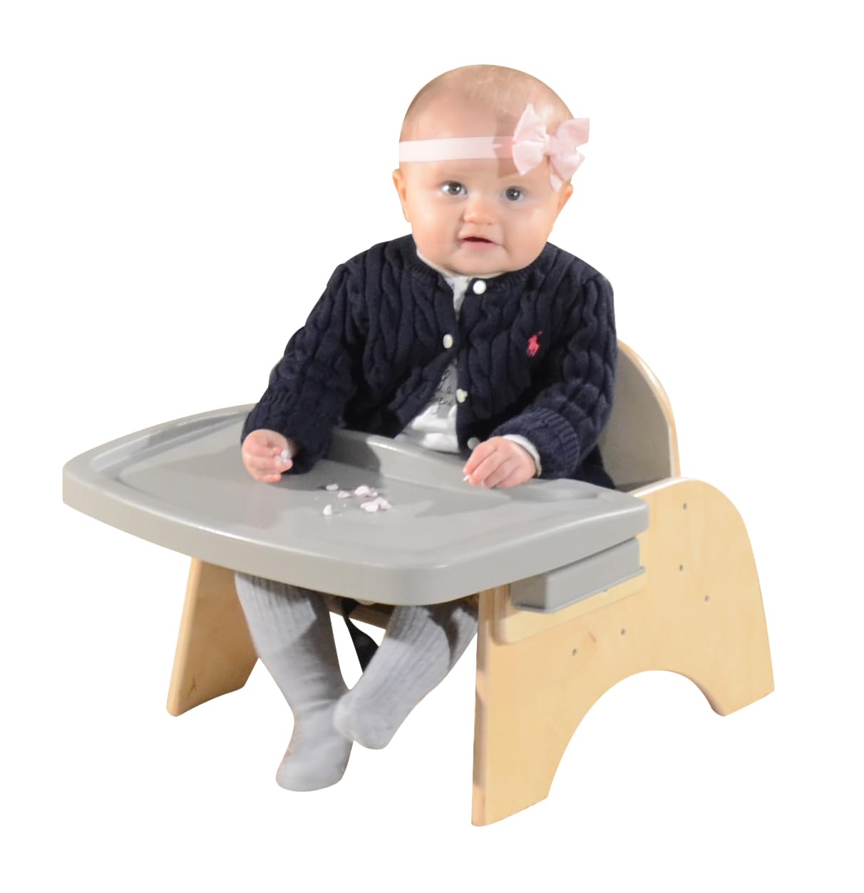 7" H Wooden Stackable Feeding Chair with Removable Tray and 3 Point Harness, Suitable for 12-18 Months Babies Dining & Studying Needs [Fully Assembled]