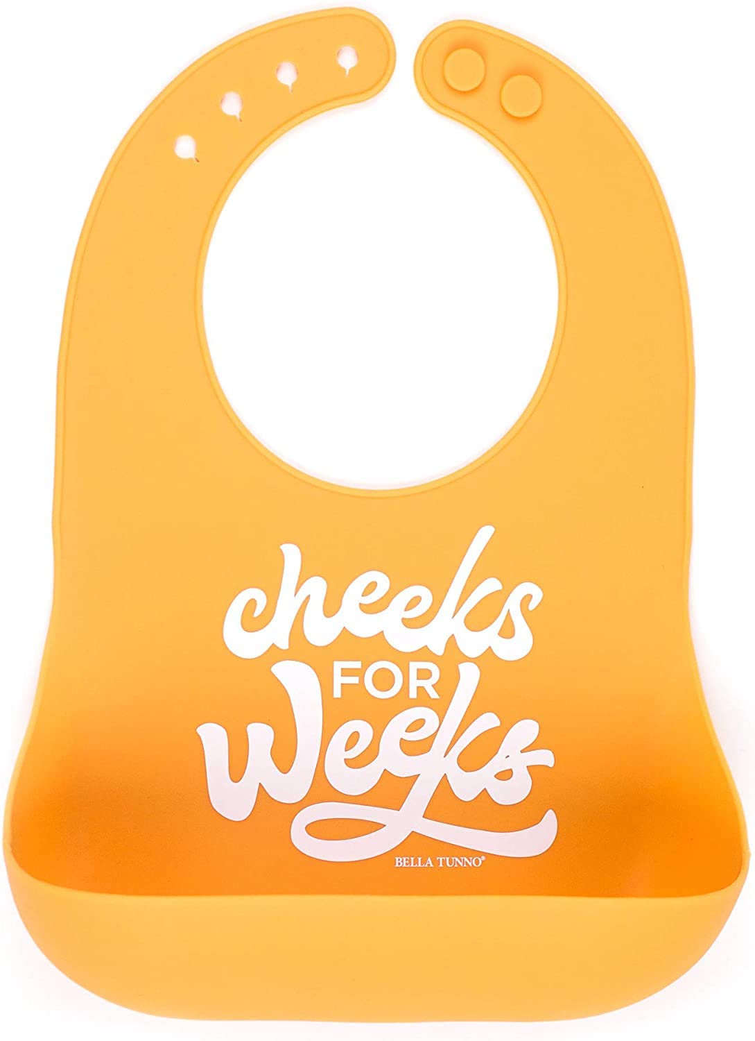 Baby Bib for Eating by Bella Tunno, Waterproof Silicone Bib with Large Food Catcher, Adjustable Fit for Babies 4-12 months & Toddlers 1-3 Years, Boys & Girls, Cheeks For Weeks