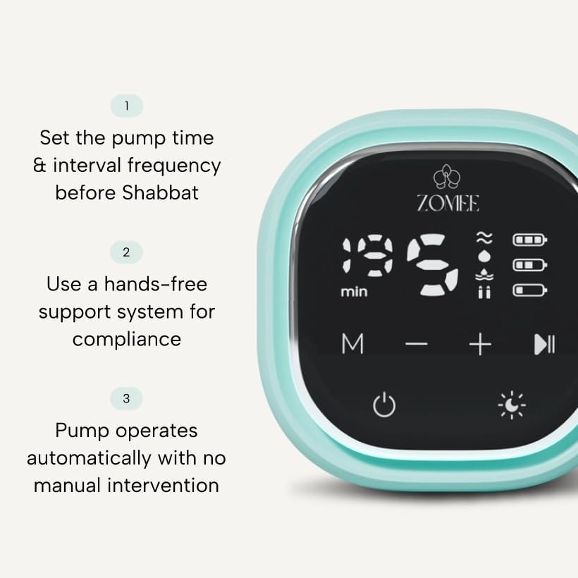 Zomee Z2 Double Electric Breast Pump - Shabbat Mode Edition - Portable, Hands Free Pumping Hospital Grade Wearable Breast Pump Including; Black Bamboo Pumping Bra (Small)